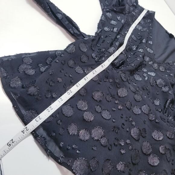 J. Crew Black Polka Metallic Dot Jacquard Blouse V-Neckline Tie Waist - Picture 9 of 13